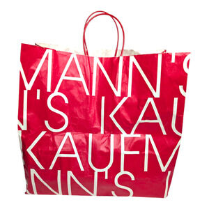 Kaufmann's Red & White Logo Spell Out Large Paper Shopping Bag Vintage Prop